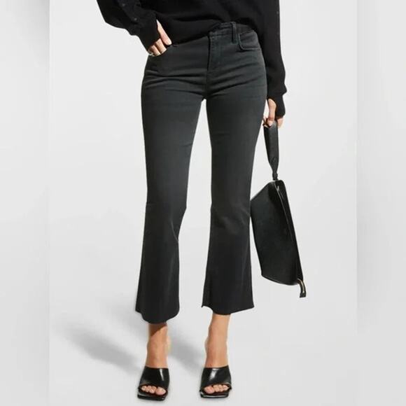 FRAME Le Crop Mini Boot Jeans Size 29 Charcoal Wash Frayed Hem Bootcut High Rise - Picture 1 of 11